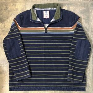 EUC!  Men’s Fat Face Men's Navy/Olive Striped Zip-Up Sweater - only worn once!
